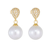Round Pearl Pendant Zircon Water Droplet Sterling Silver Drop Earrings